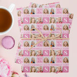 Personalised Photo Collage Cute Pink Girl Birthday Wrapping Paper Sheet<br><div class="desc">Cute 4 photo collage happy birthday wrapping paper for a little girl or toddler. Celebrate your child's birthday with cute photographs of them on this add your own photograph gift wrap with adorable pretty pink squares. Add their name and age.</div>