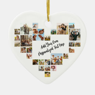 Personalised Photo Collage Heart Shaped Picture Ceramic Ornament
