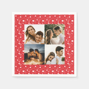Personalised photo collage hearts pattern red napkin