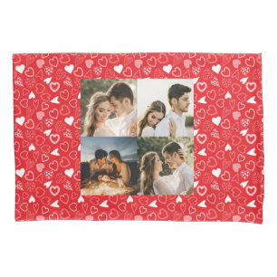 Personalised photo collage Hearts pattern red  Pillowcase