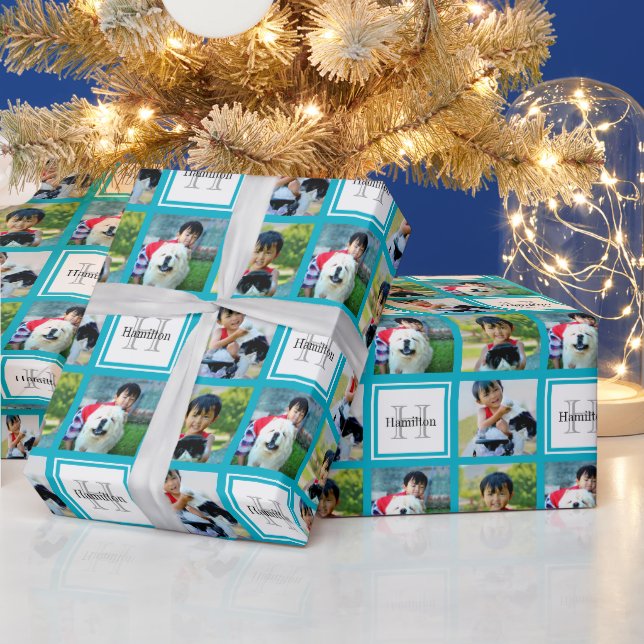 Personalised Photo Collage Monogram Initial Name Wrapping Paper (Holidays)