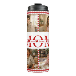 Personalised Photo Collage Mum Heart & Kids Name Thermal Tumbler