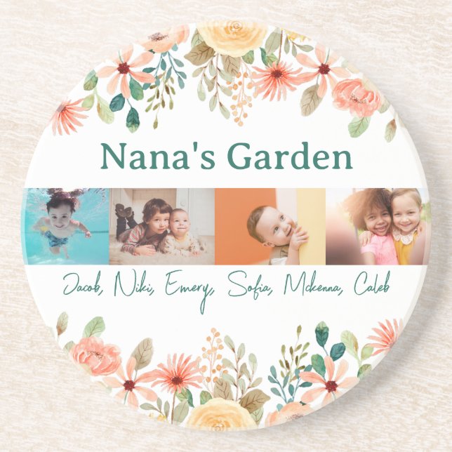 Personalised Photo Collage Nana Grandma's Garden  Coaster (Front)