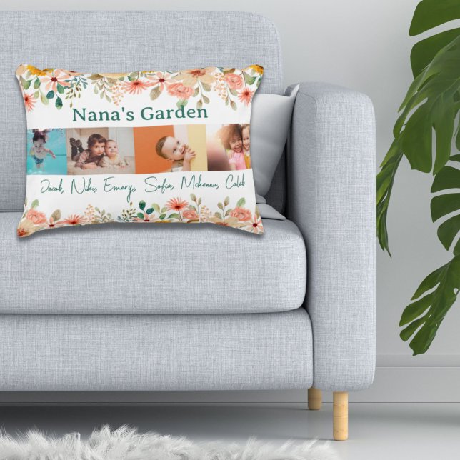 Personalised Photo Collage Nana Grandma's Garden  Decorative Cushion (Personalized Photo Collage Nana Grandma's Garden Accent Pillow)