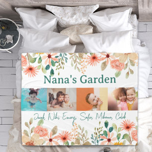 Personalised Photo Collage Nana Grandma's Garden  Fleece Blanket