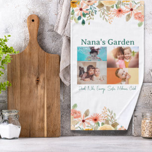Personalised Photo Collage Nana Grandma's Garden Hand Towel