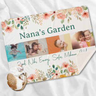 Personalised Photo Collage Nana Grandma's Garden  Sherpa Blanket