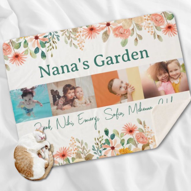 Personalised Photo Collage Nana Grandma's Garden  Sherpa Blanket (Personalized Photo Collage Nana Grandma's Garden Sherpa Blanket)