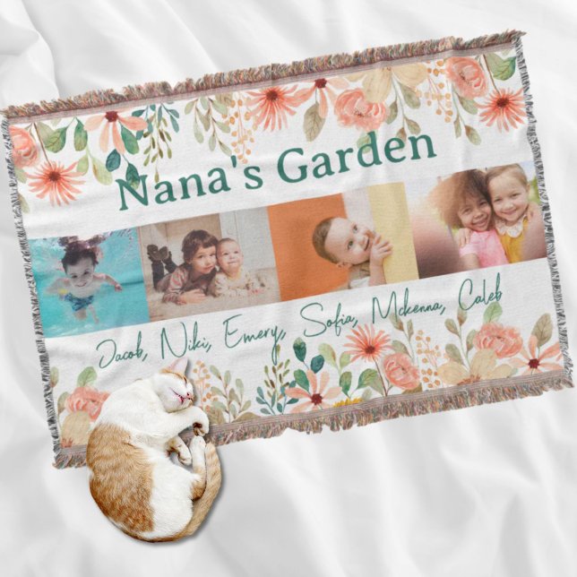 Personalised Photo Collage Nana Grandma's Garden  Throw Blanket (Personalized Photo Collage Nana Grandma's Garden Throw Blanket)