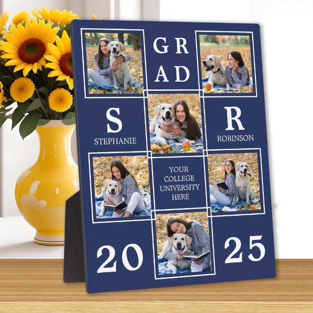 Personalised Photo Collage Navy Blue Graduation  Plaque (Creator Uploaded)