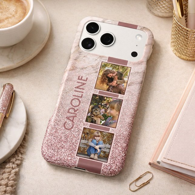 Personalised Photo Collage On Pink Marble Pattern (Creator Uploaded)