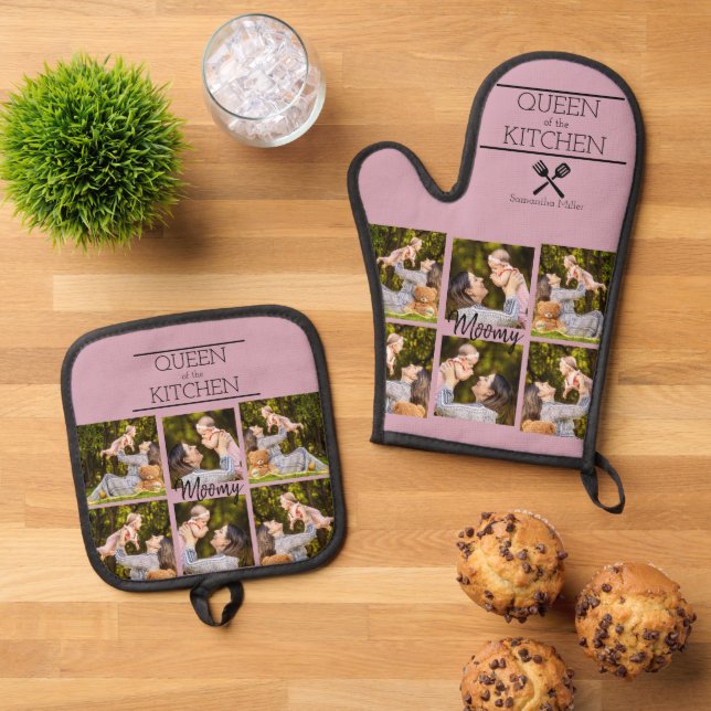 Personalised Photo Collage Oven Mitt & Pot Holder Set (Top Down)