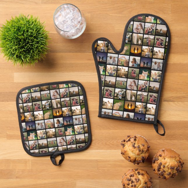 Personalised Photo Collage Oven Mitt & Pot Holder Set (Top Down)