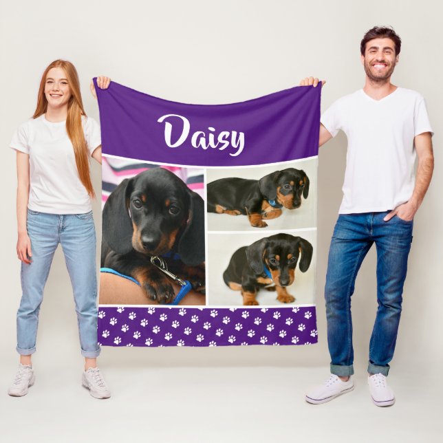 Personalised Photo Collage Pet Dog Name Fleece Blanket (In Situ)
