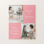 Personalised Photo Collage Pink Best Friends Name Jigsaw Puzzle<br><div class="desc">Celebrate your friendship with this adorable two-photo pink jigsaw puzzle, designed just for best friends! Featuring a trendy colour block style and modern aesthetic, this puzzle is the perfect way to capture your favourite memories with your BFF. The soft pink tones and unique design make this a fun and thoughtful...</div>