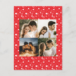 Personalised photo collage red Hearts pattern Postcard