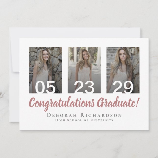 Personalised Photo Collage Rose Gold Graduation Card (Front)
