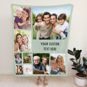 Personalised Photo Collage Sage Green Fleece Blanket