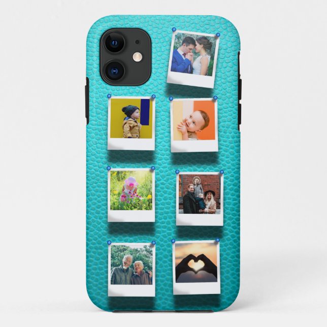 Personalised Photo Collage Turquoise Girly Trendy Case-Mate iPhone Case (Back)