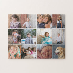 Personalised photo collage with twelve photos jigsaw puzzle