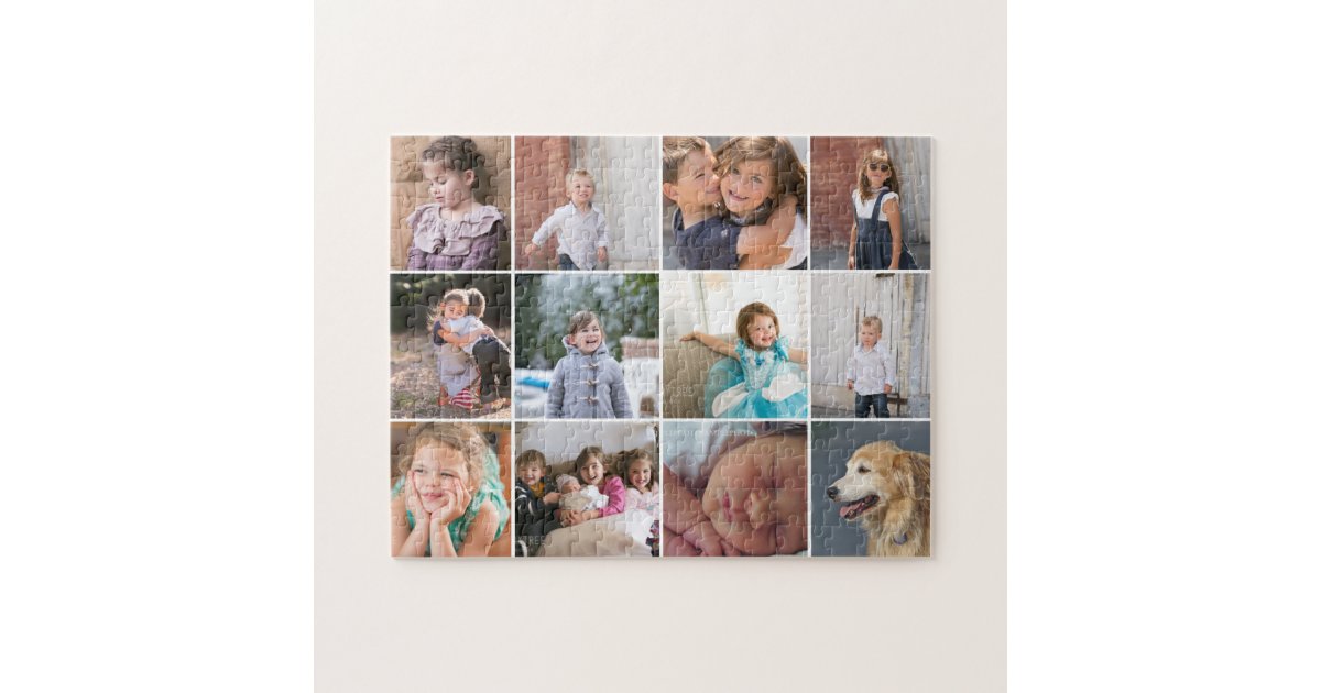 Personalised photo collage with twelve photos jigsaw puzzle Zazzle