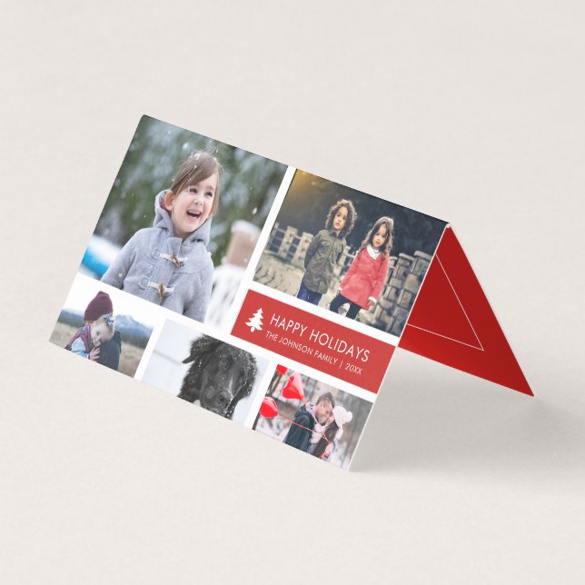 Personalised Photo Collage Xmas Red Stripes (Front)
