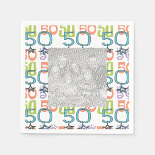 Personalised Photo Colourful 50th Birthday Party Napkin