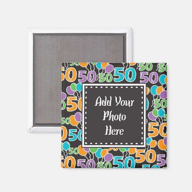 Personalised Photo Colourful 50th Birthday Templat Magnet (Front/Back)
