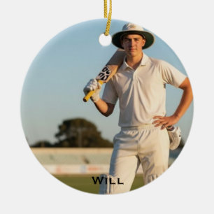 Personalised Photo Cricket Christmas Ceramic Ornament