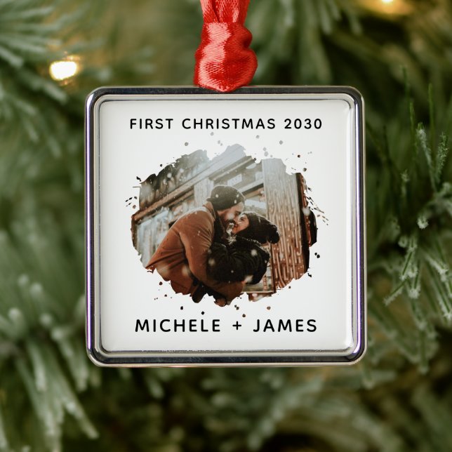 Personalised Photo Custom First Christmas Metal Ornament (Tree)