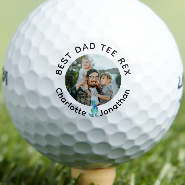 Personalised Photo Custom Text Golf Balls (Best dad Tee Rex personalized photo and kids names golf ball funny dinosaur golfing joke from family)