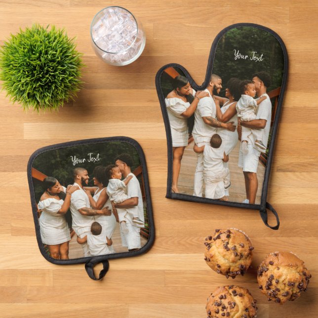 Personalised Photo & Custom Text Template  Oven Mitt & Pot Holder Set (Top Down)