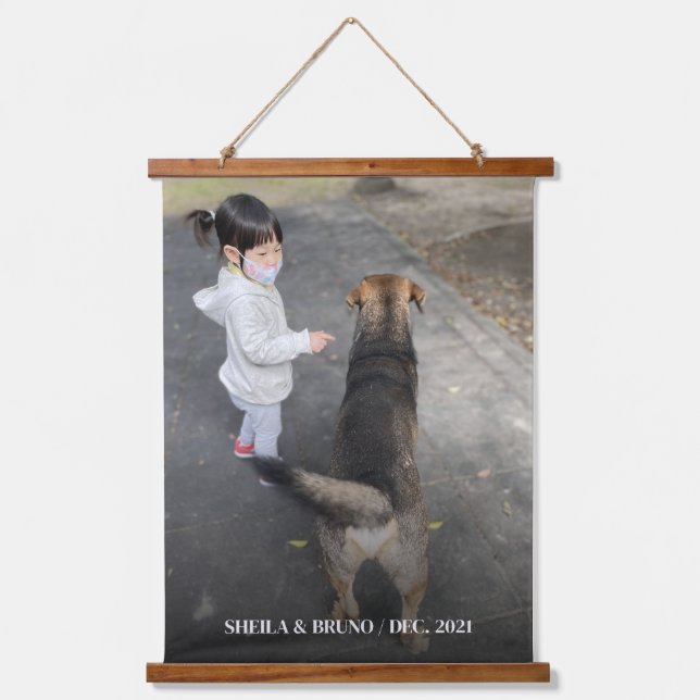 Personalised Photo Custom Text Wood-Topped Hanging Hanging Tapestry (Front)