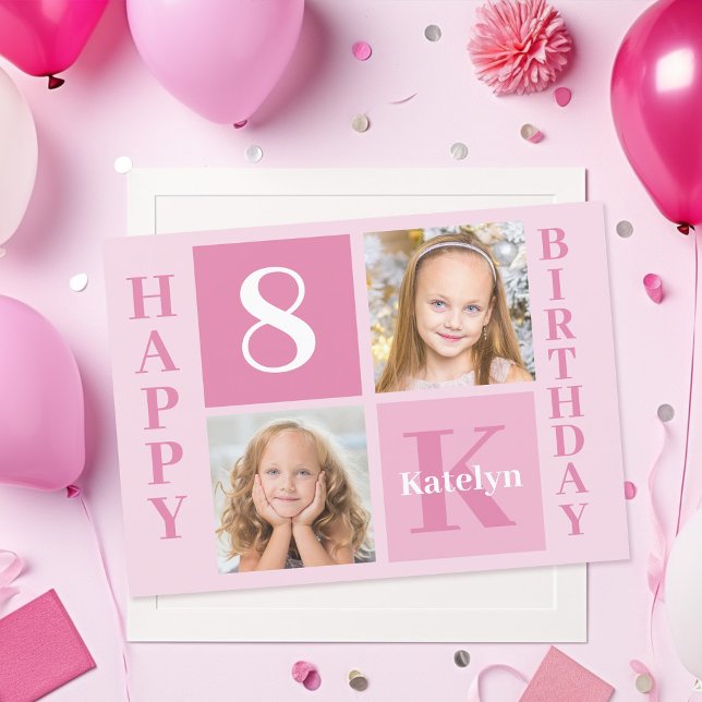 Personalised Photo Cute Pink Girls Happy Birthday Card (Creator Uploaded)