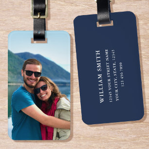Personalised Photo Dark Blue Luggage Tag
