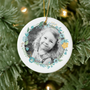 Personalised Photo Delicate Floral Wreath Ceramic Ornament