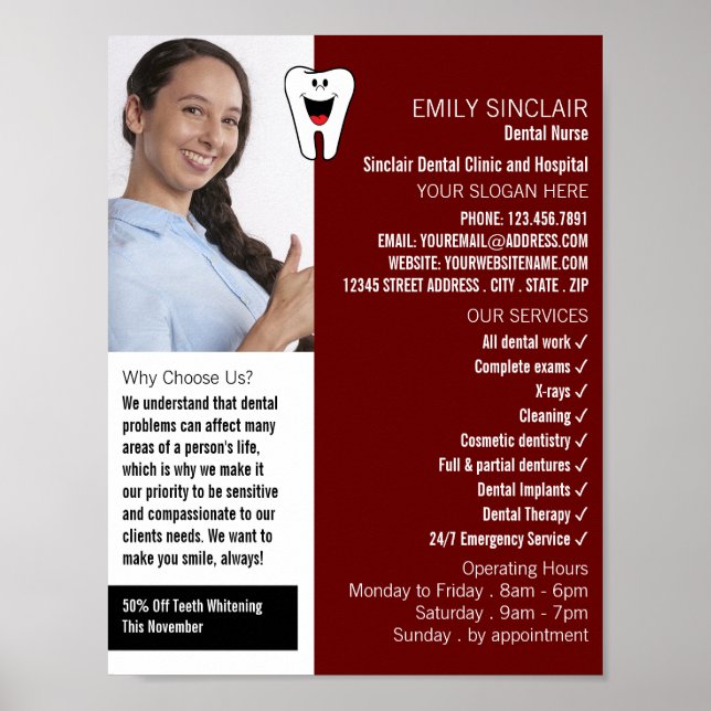 Personalised Photo, Dentistry, Dentist Advertising Poster (Front)