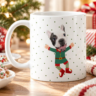 Personalised Photo Dog Face Fun Christmas Elf Pet Coffee Mug