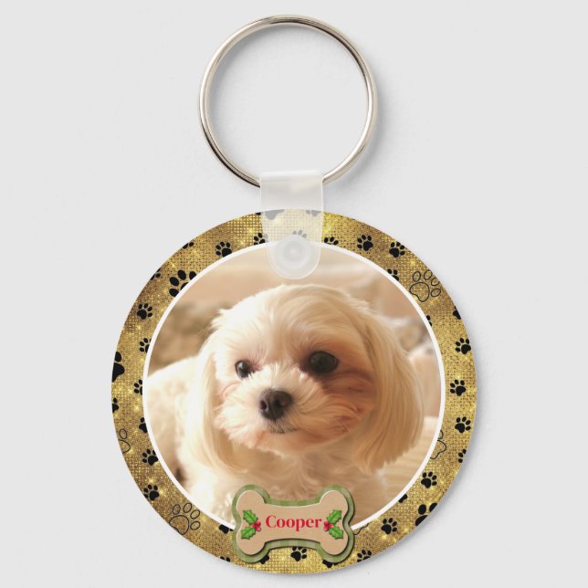 Personalised Photo Dog - Paw Print Design Key Ring (Front)