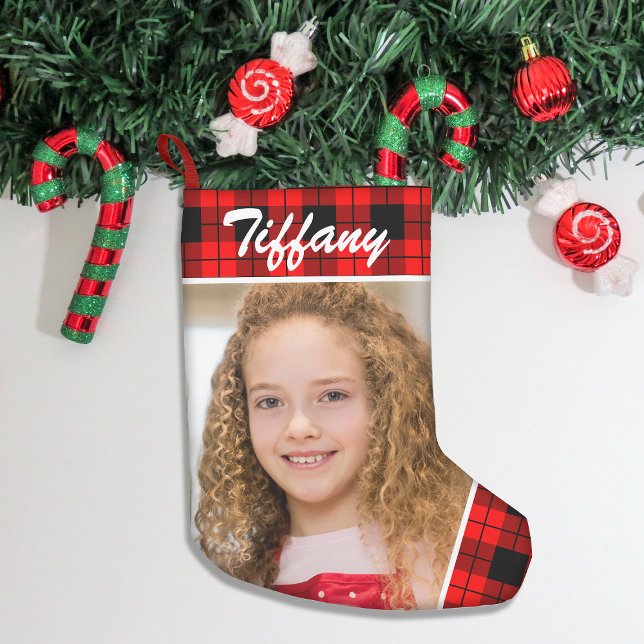 Personalised Photo Double-Sided Plaid Small Christmas Stocking (Add festive charm to your home with our stylish Christmas stockings, perfect for gifts & cozy decor!)