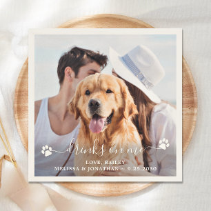 Personalised Photo Drinks On Me Dog Pet Wedding Napkin