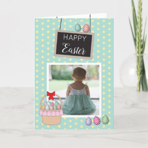 Personalised Photo Easter Basket Pastel Eggs  Holiday Card