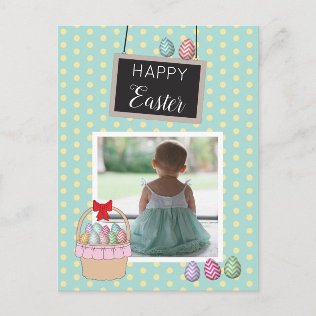 Personalised Photo Easter Basket Pastel Eggs Holiday Postcard (Front)