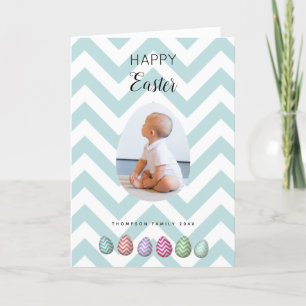 Personalised Photo Easter Egg Blue Pastel Holiday Card