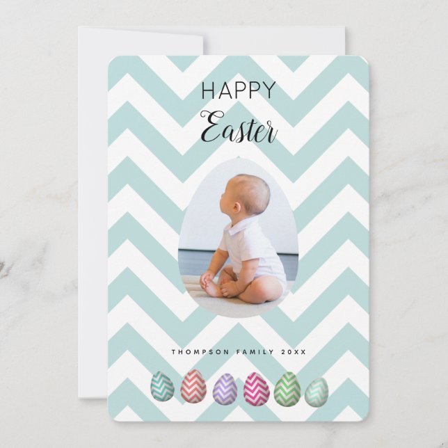 Personalised Photo Easter Egg Blue Pastel Holiday Card (Front)