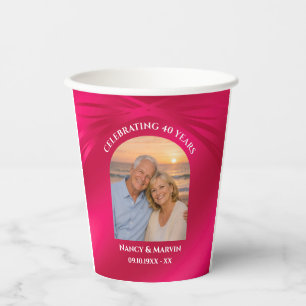 Personalised Photo Elegant 40th Anniversary Party Paper Cups