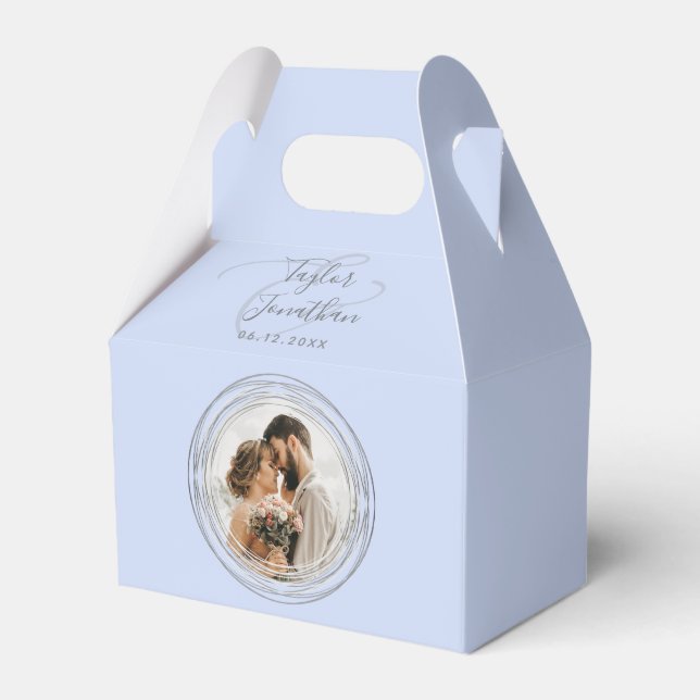 Personalised Photo Elegant Chic Dusty Blue Wedding Favour Box (Front Side)