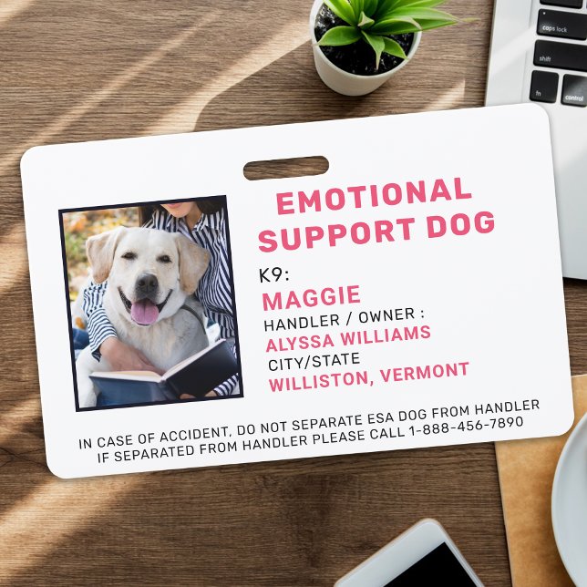 Personalised Photo Emotional Support Dog ID Badge (Creator Uploaded)