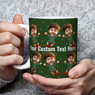 Personalised Photo Face Funny Christmas Elf Kid Coffee Mug