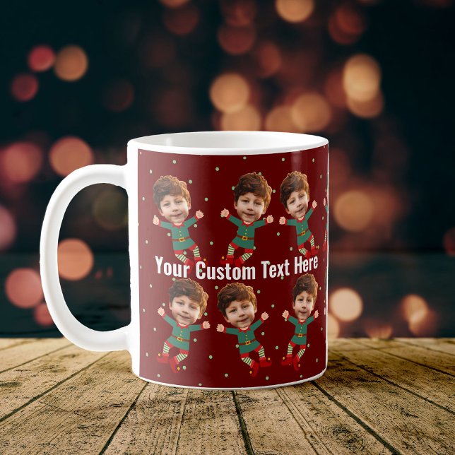 Personalised Photo Face Funny Christmas Elf Kid Coffee Mug (Creator Uploaded)